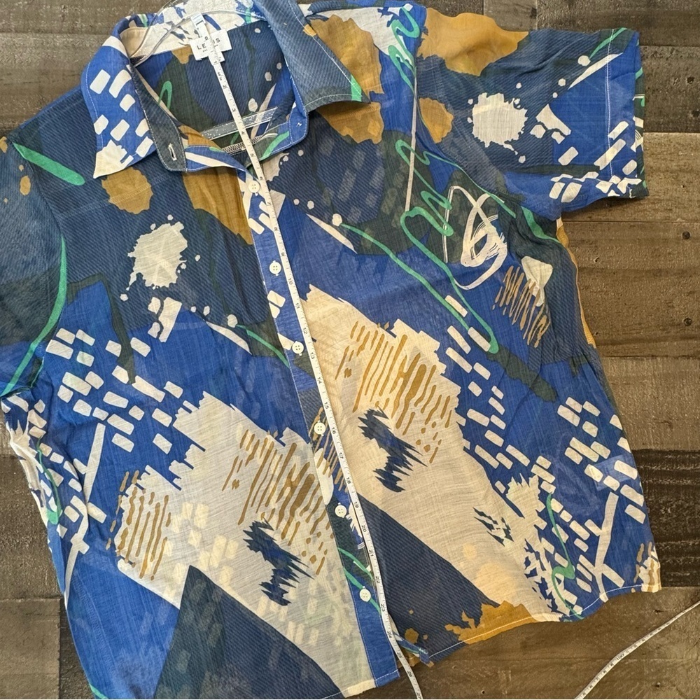 Le Lis Retro Blue and Green Abstract Casual Shirt size Small - Picture 9 of 10